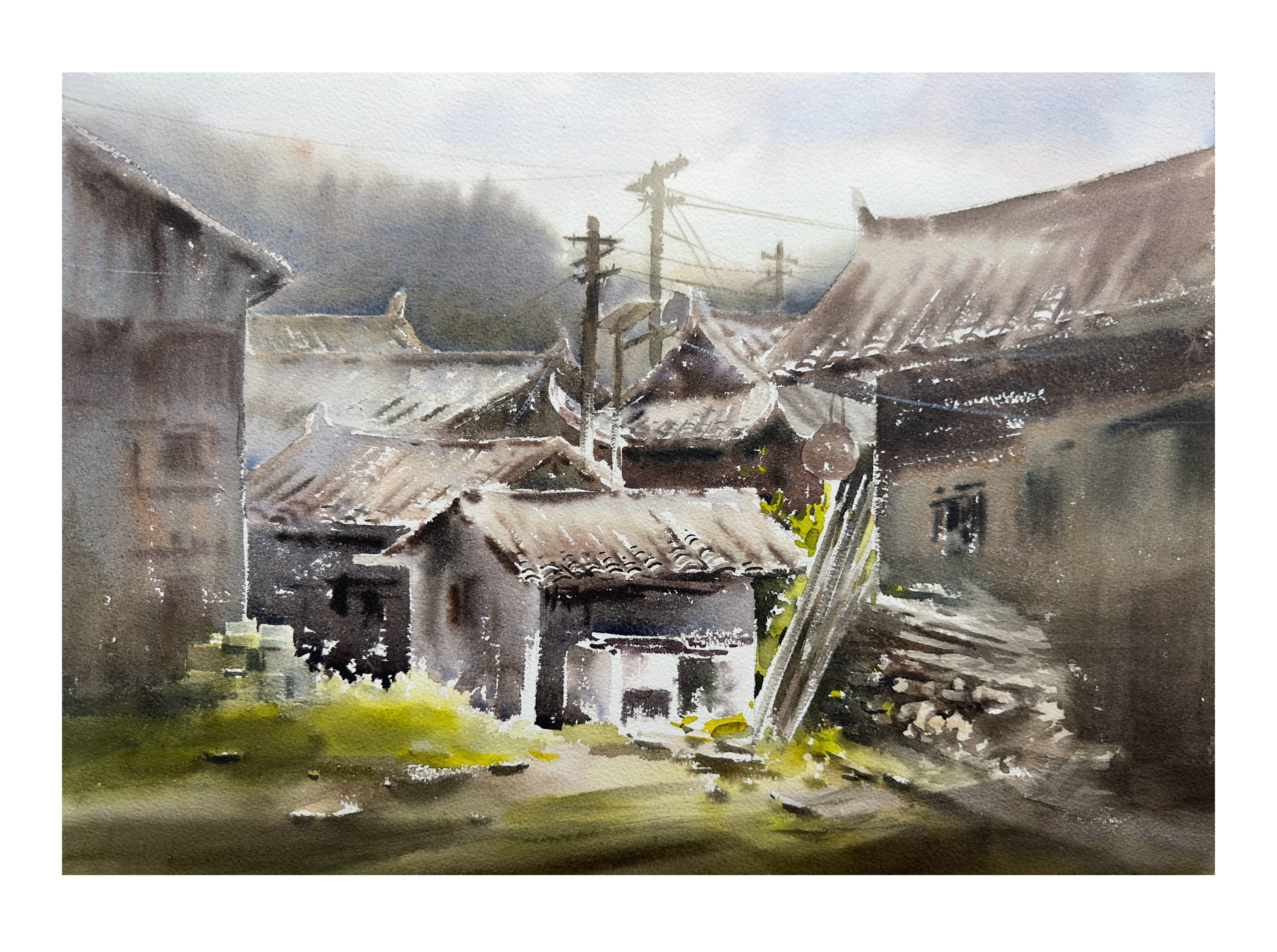 《《古村旧港》》，李红作品