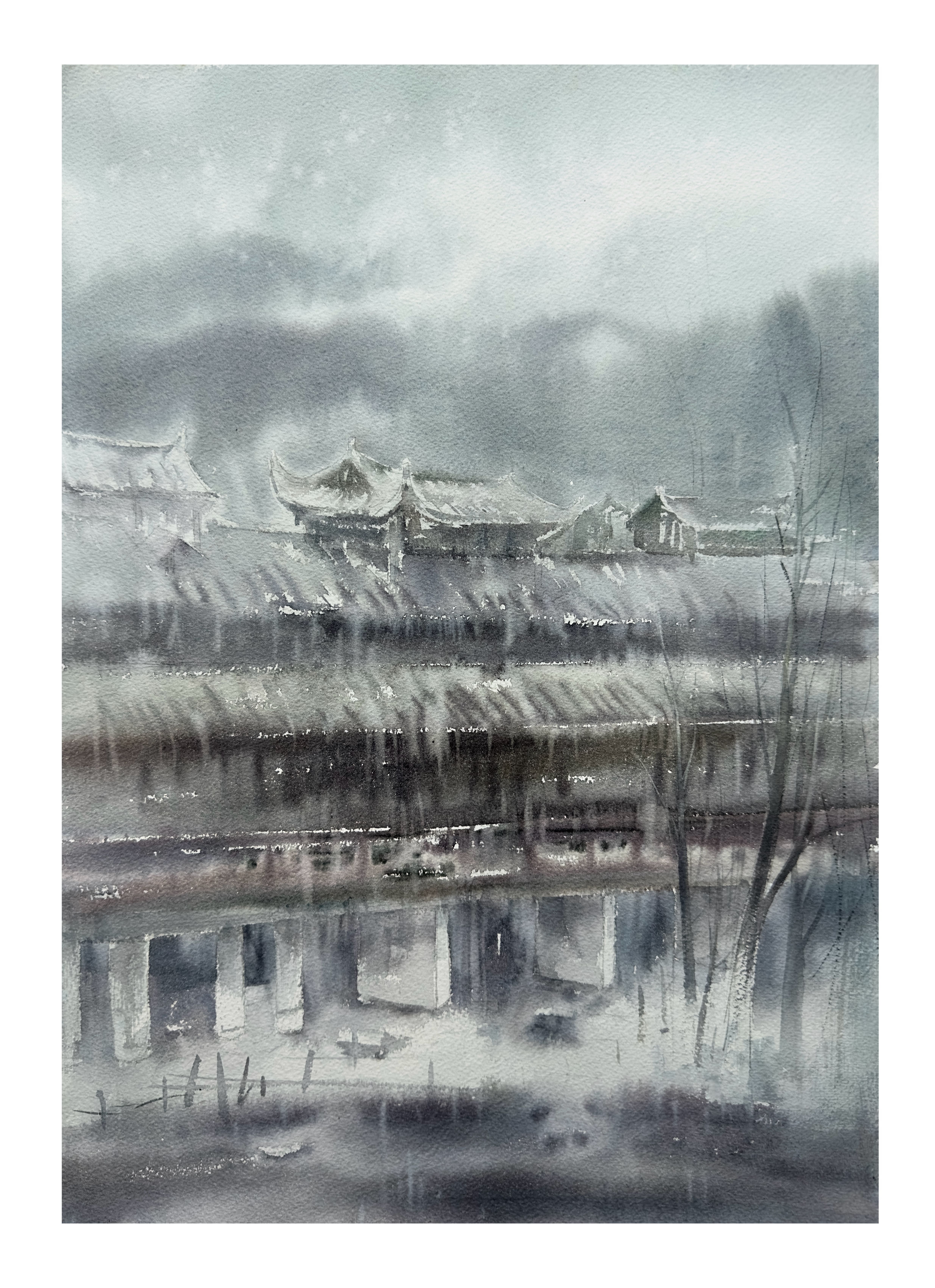 《《烟雨古廊》》，李红作品