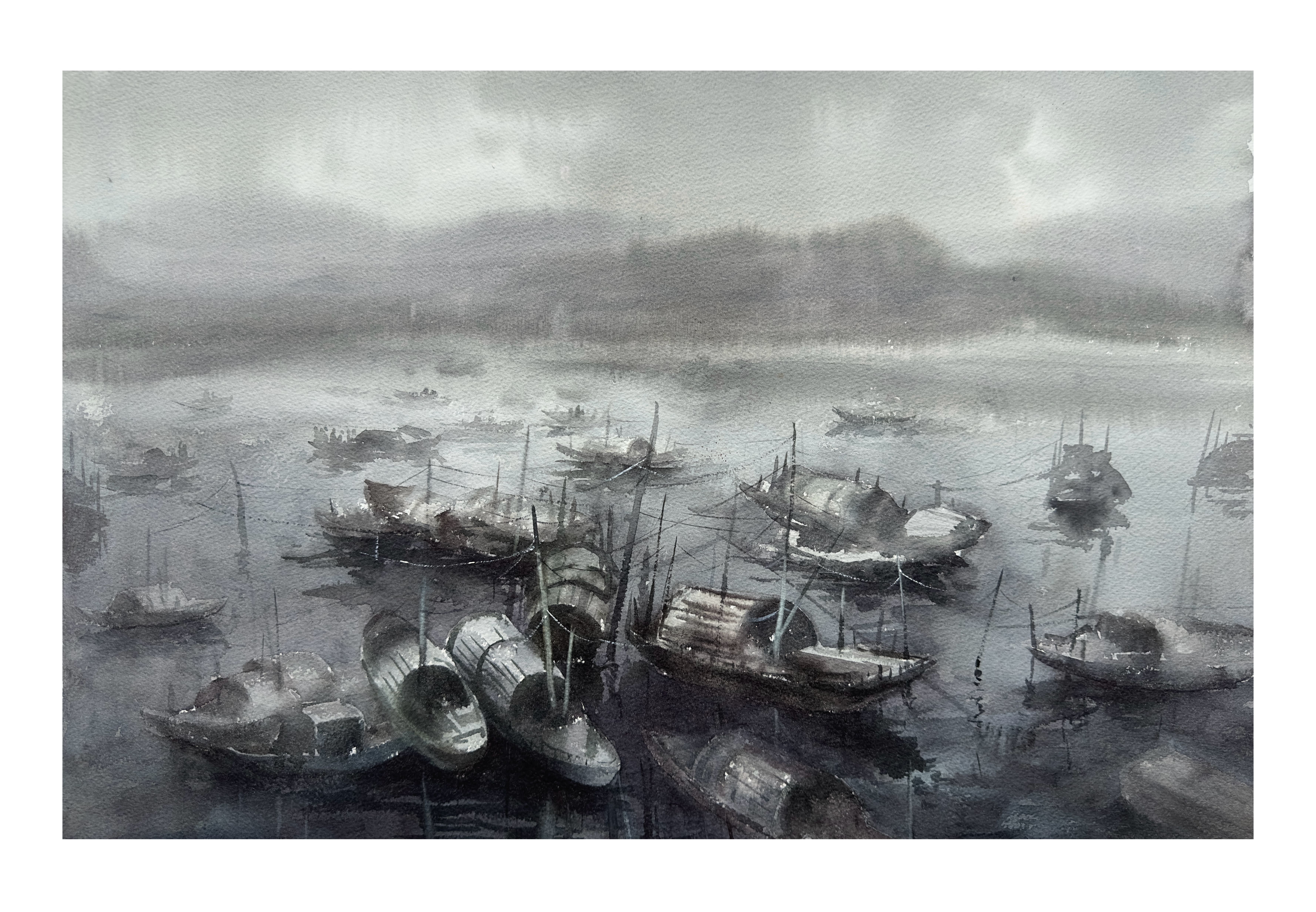 《《烟雨泊舟》》，李红作品