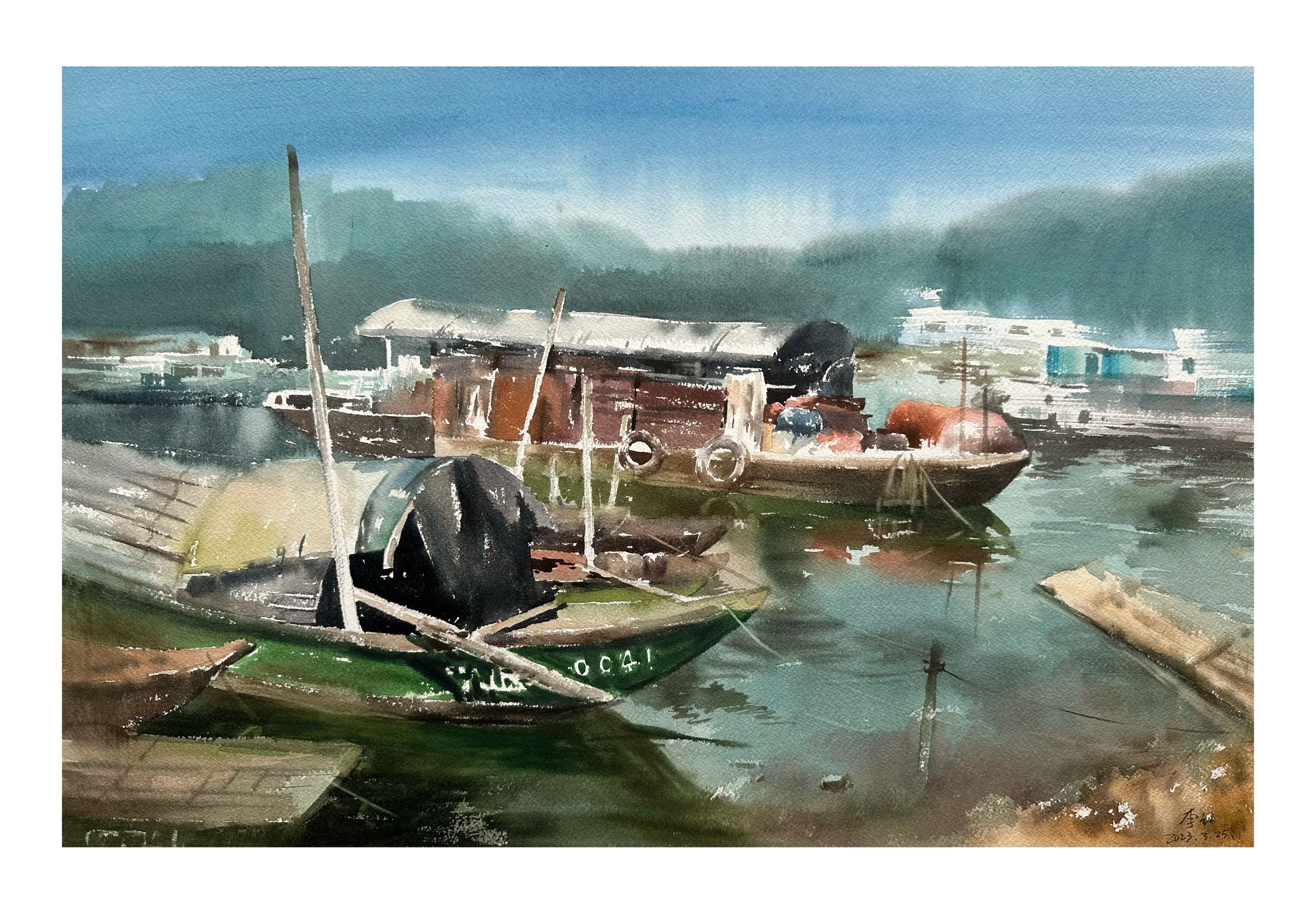 《《江畔泊舟》》，李红作品
