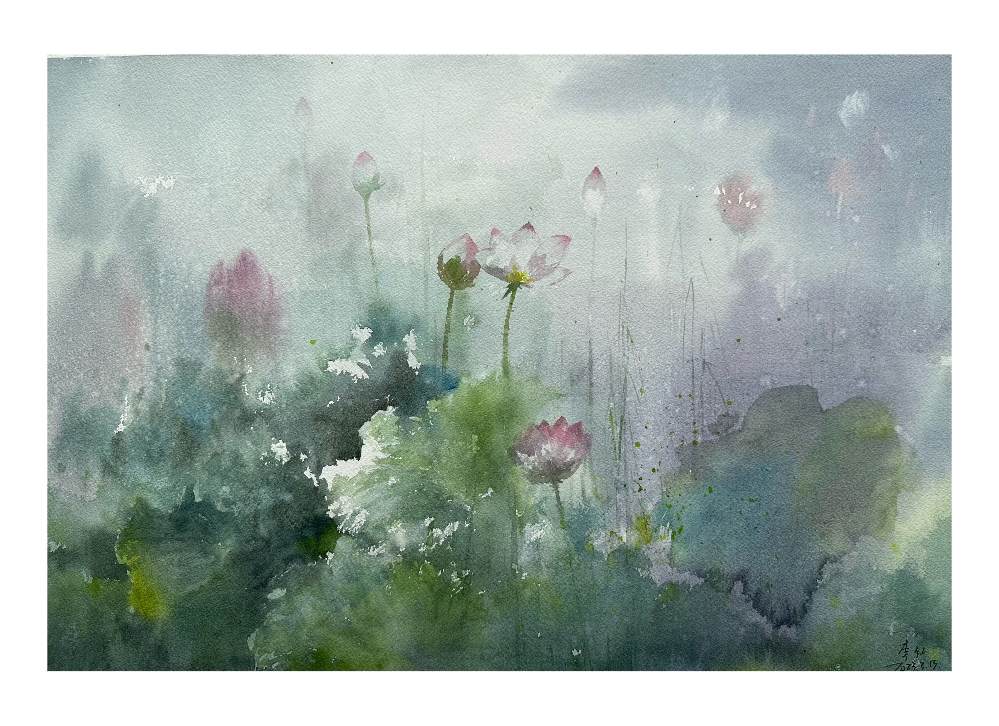 《《烟雨荷风》》，李红作品