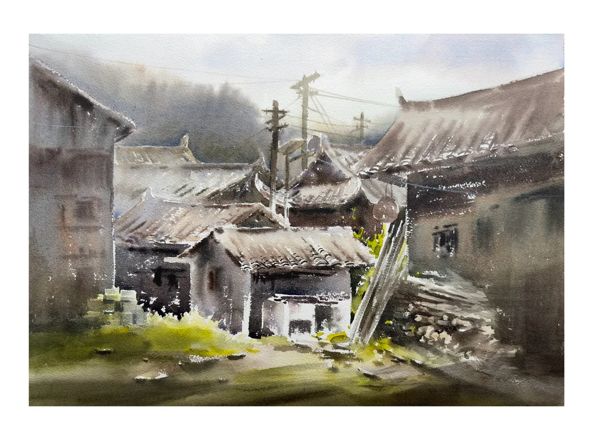 《古村旧港》，李红作品