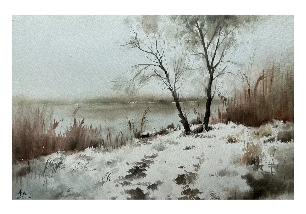 《寒岸初雪》，李红作品