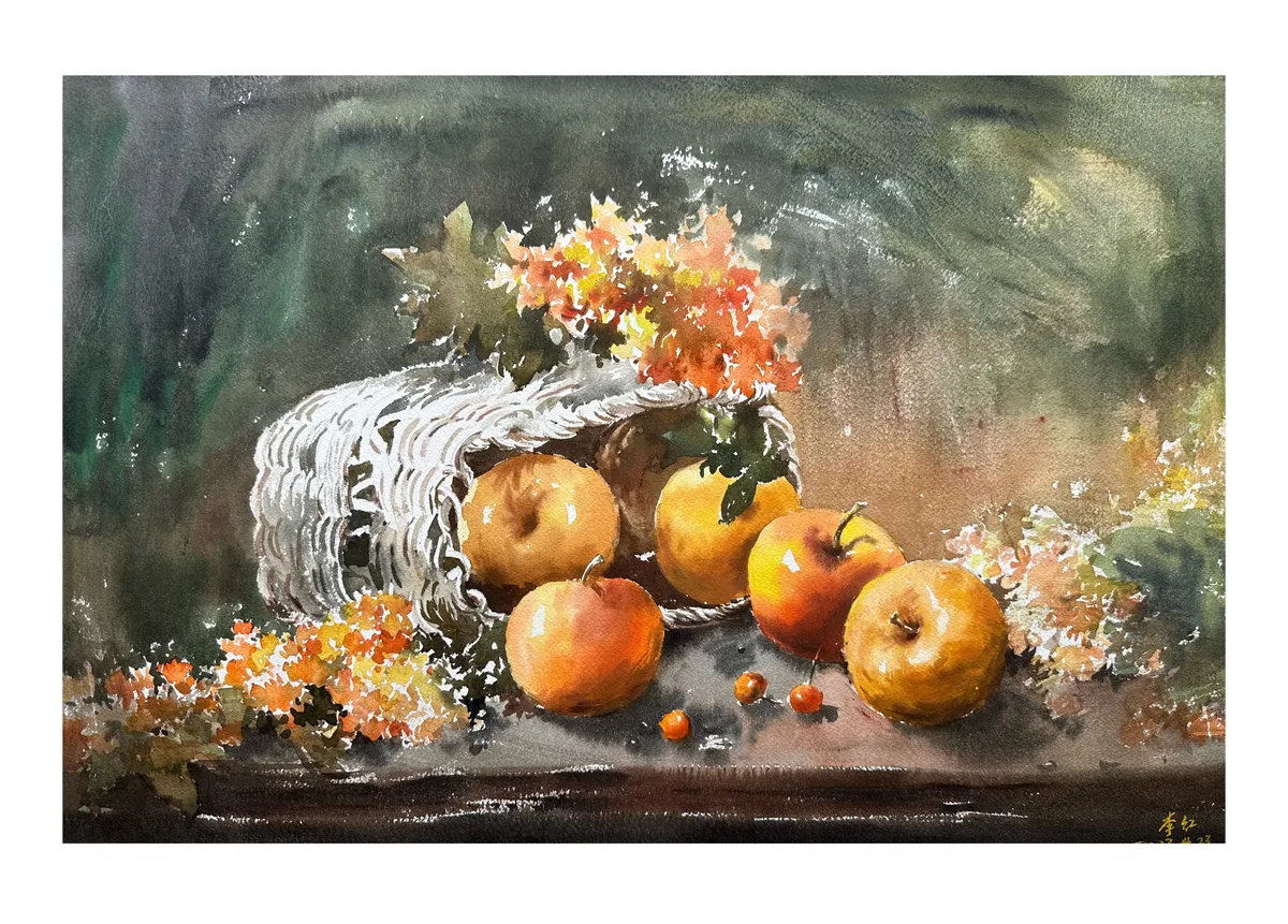 《秋蓝硕果》，李红作品